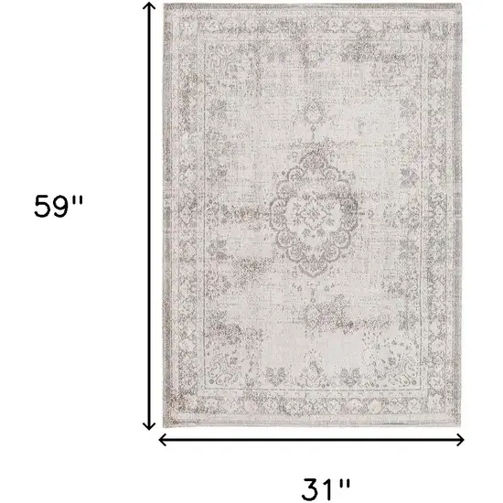 Beige And White Medallion ,Washable, Area Rug Photo 4