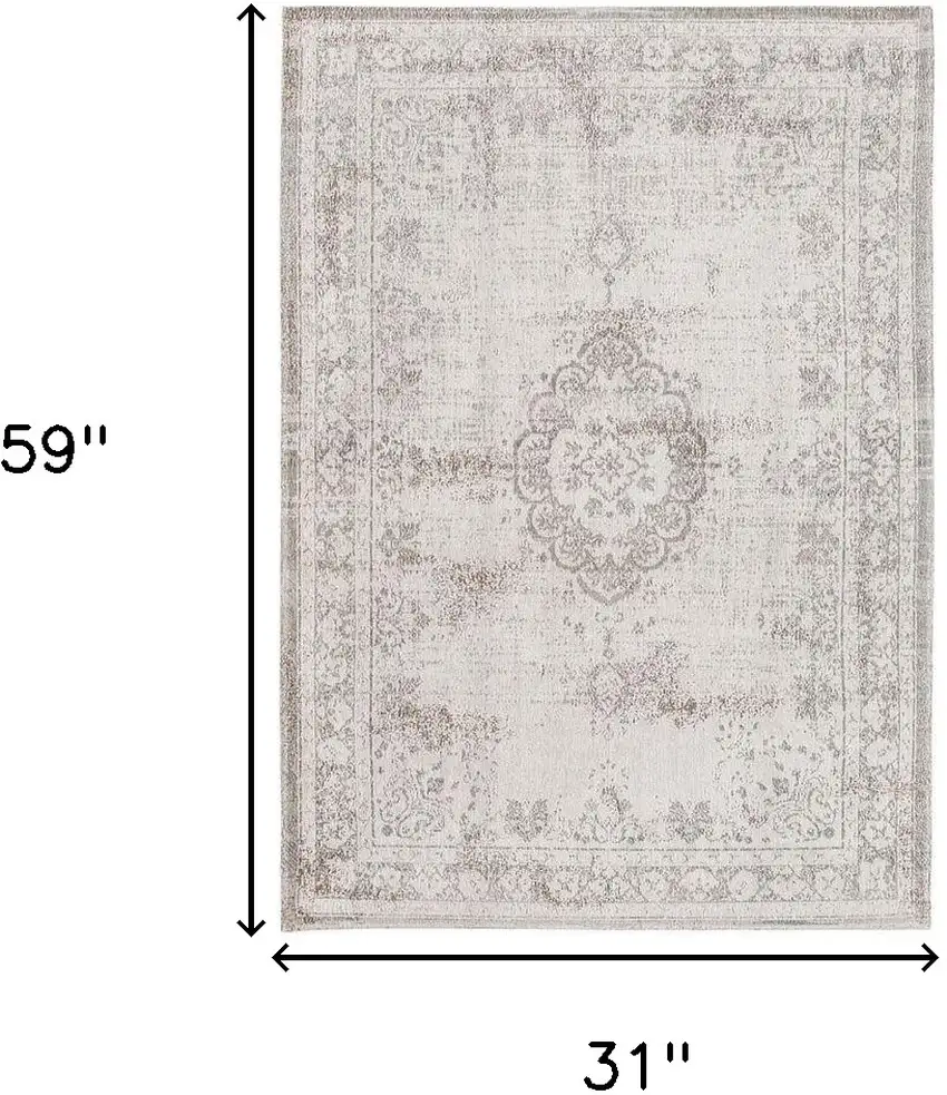 Beige And White Medallion ,Washable, Area Rug Photo 4