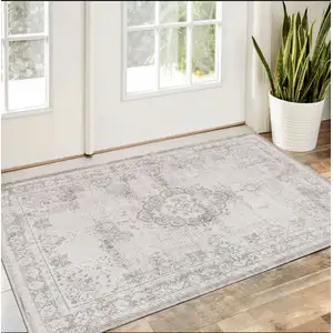 Photo of Beige And White Medallion ,Washable, Area Rug