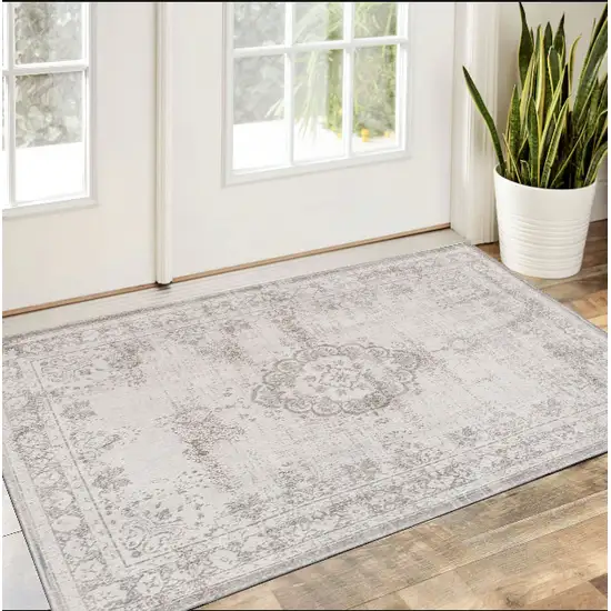 Beige And White Medallion ,Washable, Area Rug Photo 1