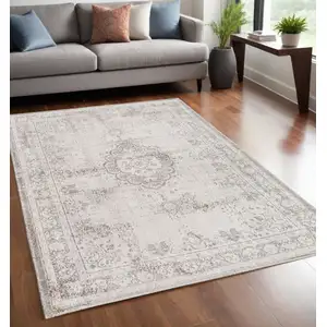Photo of Beige And White Medallion ,Washable, Area Rug