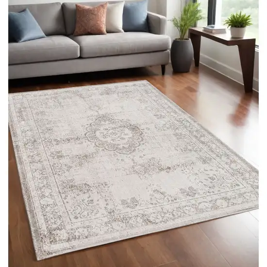 Beige And White Medallion ,Washable, Area Rug Photo 1