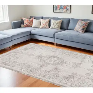 Photo of Beige And White Medallion ,Washable, Area Rug