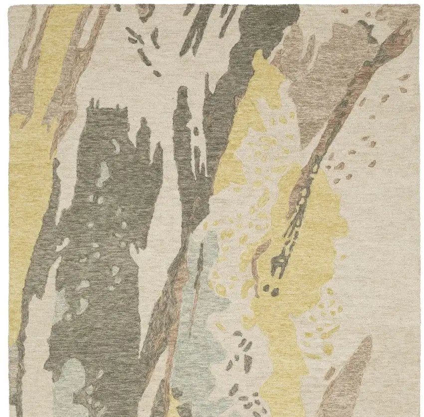 Beige And Yellow Wool Abstract Hand Tufted Area Rug Photo 7