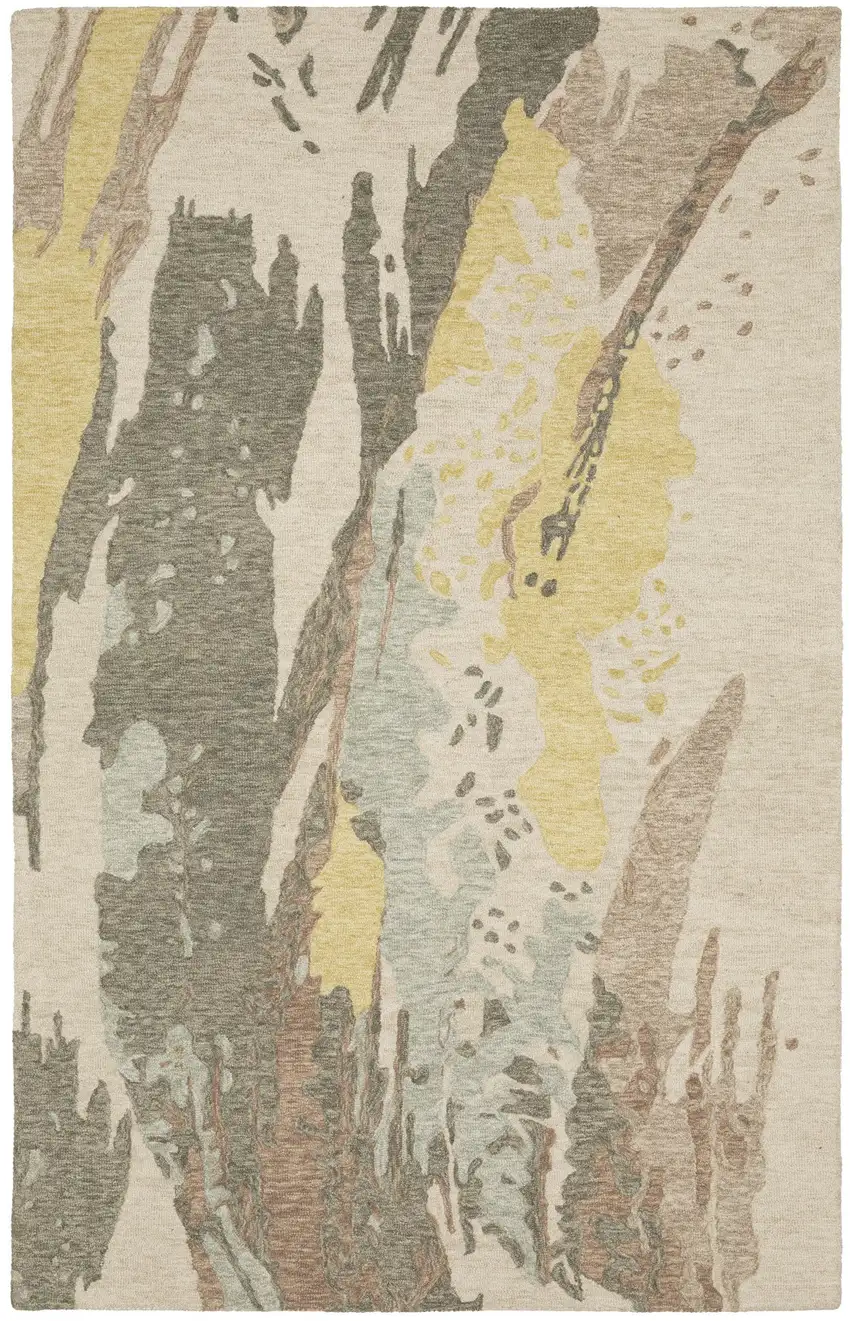 Beige And Yellow Wool Abstract Hand Tufted Area Rug Photo 2