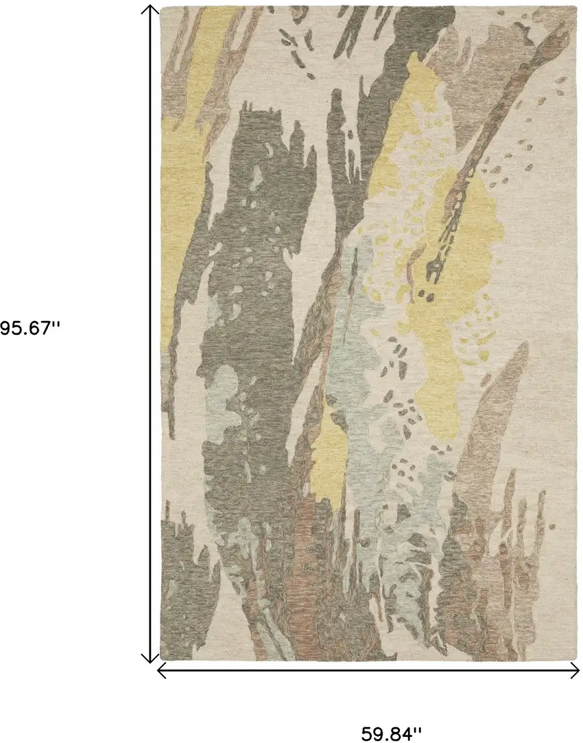 Beige And Yellow Wool Abstract Hand Tufted Area Rug Photo 3