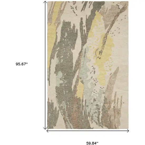 Beige And Yellow Wool Abstract Hand Tufted Area Rug Photo 3