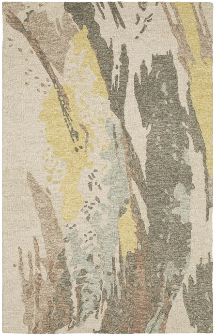 Beige And Yellow Wool Abstract Hand Tufted Area Rug Photo 5