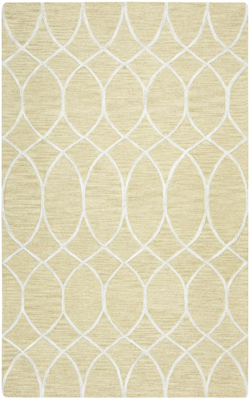 Beige And Yellow Wool Trellis Hand Tufted Area Rug Photo 3