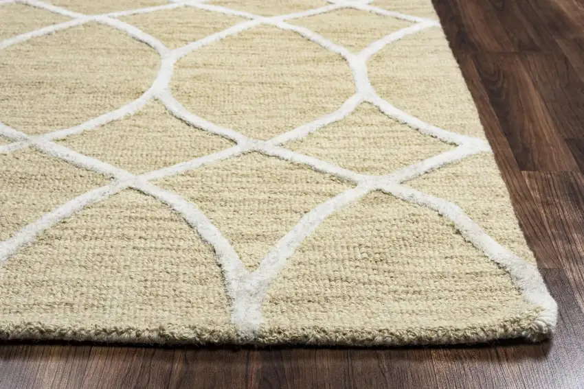 Beige And Yellow Wool Trellis Hand Tufted Area Rug Photo 4
