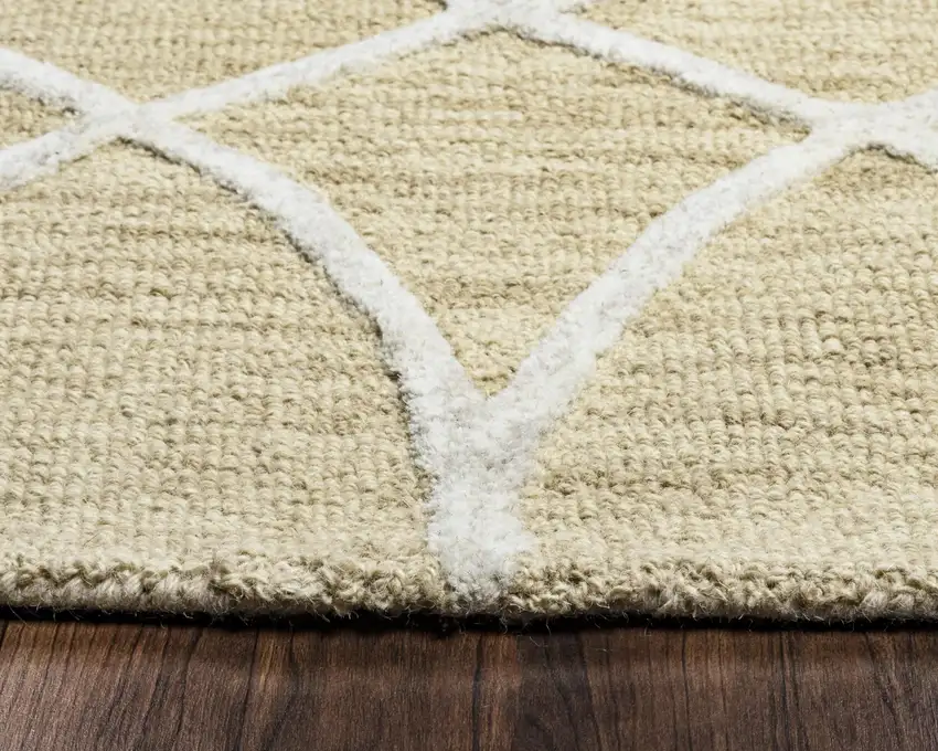 Beige And Yellow Wool Trellis Hand Tufted Area Rug Photo 6