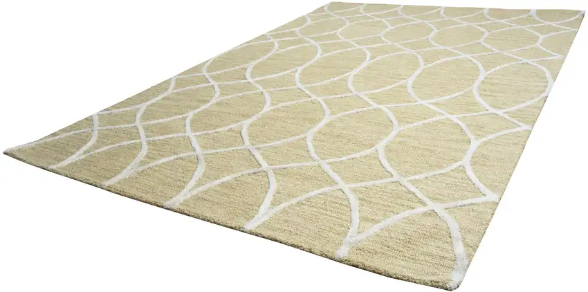 Beige And Yellow Wool Trellis Hand Tufted Area Rug Photo 2