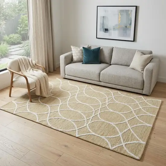 Beige And Yellow Wool Trellis Hand Tufted Area Rug Photo 1