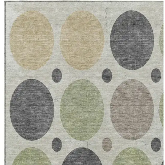 Beige Artichoke Green And Charcoal Geometric Washable Indoor Outdoor Area Rug Photo 4