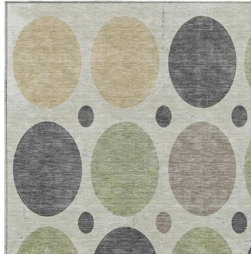 Beige Artichoke Green And Charcoal Geometric Washable Indoor Outdoor Area Rug Photo 4