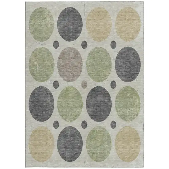 Beige Artichoke Green And Charcoal Geometric Washable Indoor Outdoor Area Rug Photo 3