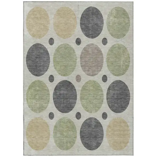 Beige Artichoke Green And Charcoal Geometric Washable Indoor Outdoor Area Rug Photo 1