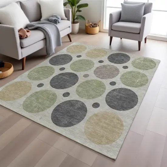 Beige Artichoke Green And Charcoal Geometric Washable Indoor Outdoor Area Rug Photo 7