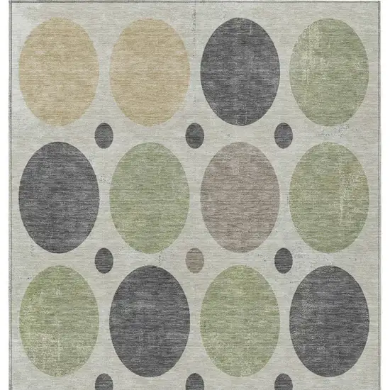 Beige Artichoke Green And Charcoal Geometric Washable Indoor Outdoor Area Rug Photo 4