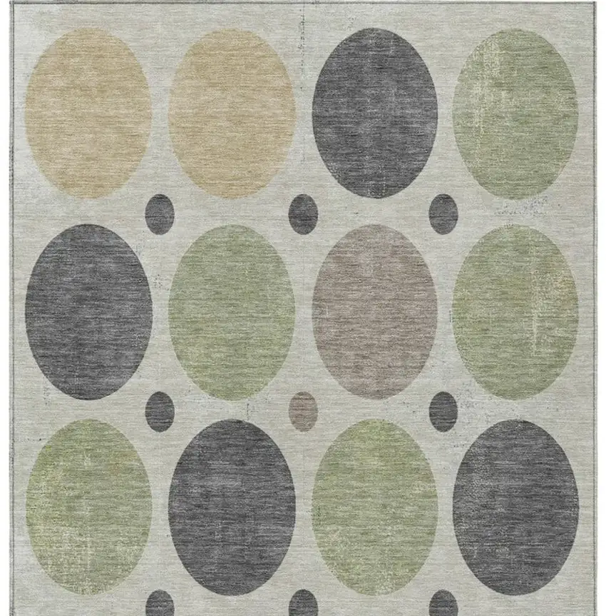 Beige Artichoke Green And Charcoal Geometric Washable Indoor Outdoor Area Rug Photo 4