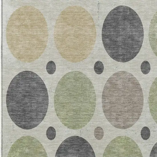 Beige Artichoke Green And Charcoal Geometric Washable Indoor Outdoor Area Rug Photo 3