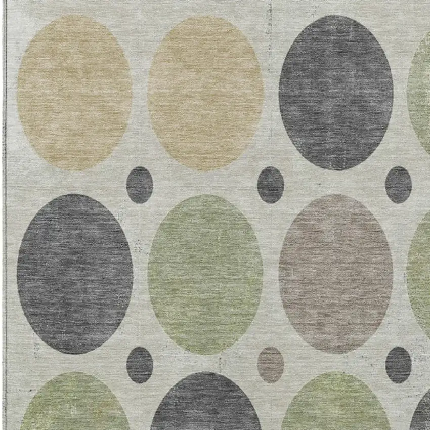 Beige Artichoke Green And Charcoal Geometric Washable Indoor Outdoor Area Rug Photo 3