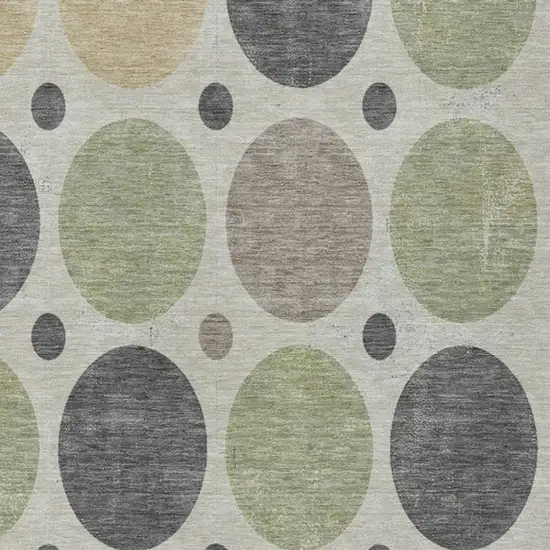 Beige Artichoke Green And Charcoal Geometric Washable Indoor Outdoor Area Rug Photo 4