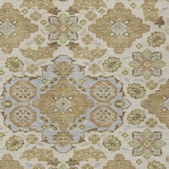 Beige Artichoke Green And Ivory Medallion Washable Indoor Outdoor Area Rug Photo 4