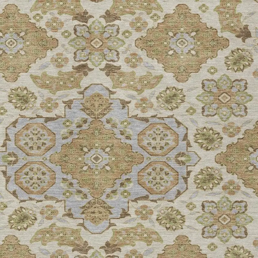Beige Artichoke Green And Ivory Medallion Washable Indoor Outdoor Area Rug Photo 4
