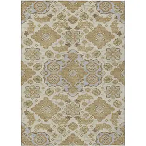 Photo of Beige Artichoke Green And Ivory Medallion Washable Indoor Outdoor Area Rug
