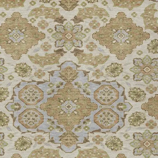 Beige Artichoke Green And Ivory Medallion Washable Indoor Outdoor Area Rug Photo 3