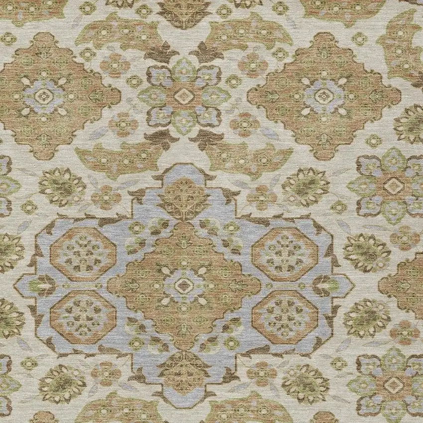 Beige Artichoke Green And Ivory Medallion Washable Indoor Outdoor Area Rug Photo 3