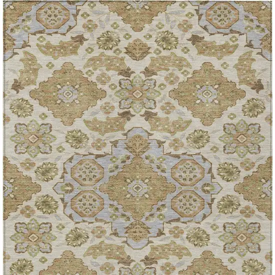 Beige Artichoke Green And Ivory Medallion Washable Indoor Outdoor Area Rug Photo 9