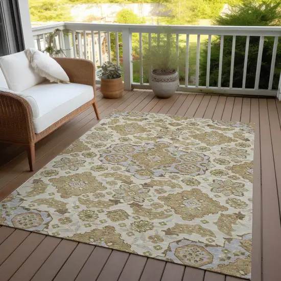 Beige Artichoke Green And Ivory Medallion Washable Indoor Outdoor Area Rug Photo 5