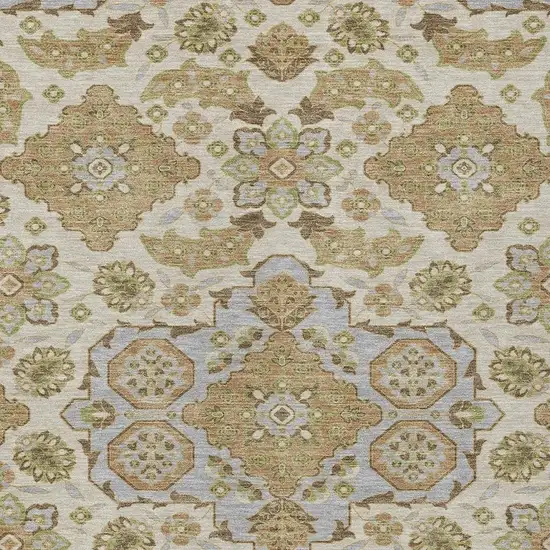 Beige Artichoke Green And Ivory Medallion Washable Indoor Outdoor Area Rug Photo 3