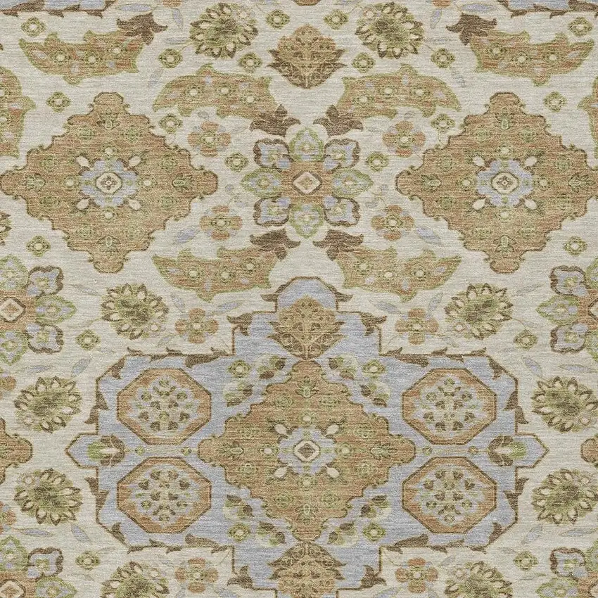 Beige Artichoke Green And Ivory Medallion Washable Indoor Outdoor Area Rug Photo 3