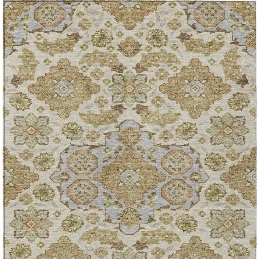Beige Artichoke Green And Ivory Medallion Washable Indoor Outdoor Area Rug Photo 4