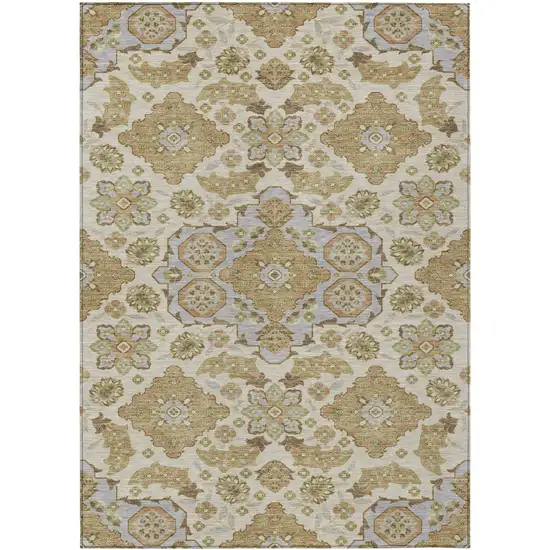 Beige Artichoke Green And Ivory Medallion Washable Indoor Outdoor Area Rug Photo 1