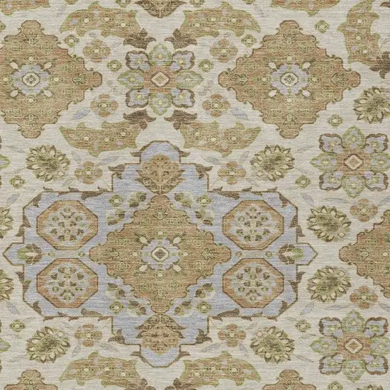 Beige Artichoke Green And Ivory Medallion Washable Indoor Outdoor Area Rug Photo 3