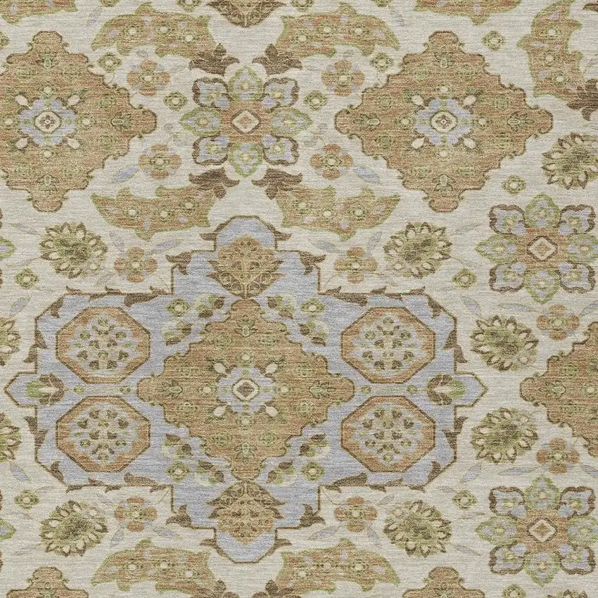 Beige Artichoke Green And Ivory Medallion Washable Indoor Outdoor Area Rug Photo 3