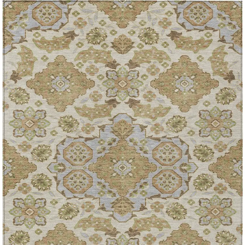 Beige Artichoke Green And Ivory Medallion Washable Indoor Outdoor Area Rug Photo 9