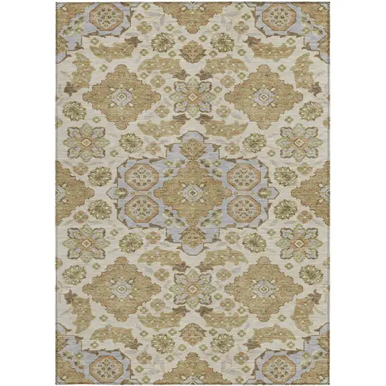 Beige Artichoke Green And Ivory Medallion Washable Indoor Outdoor Area Rug Photo 4