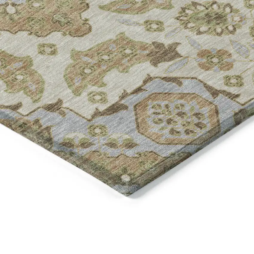 Beige Artichoke Green And Ivory Medallion Washable Indoor Outdoor Area Rug Photo 9