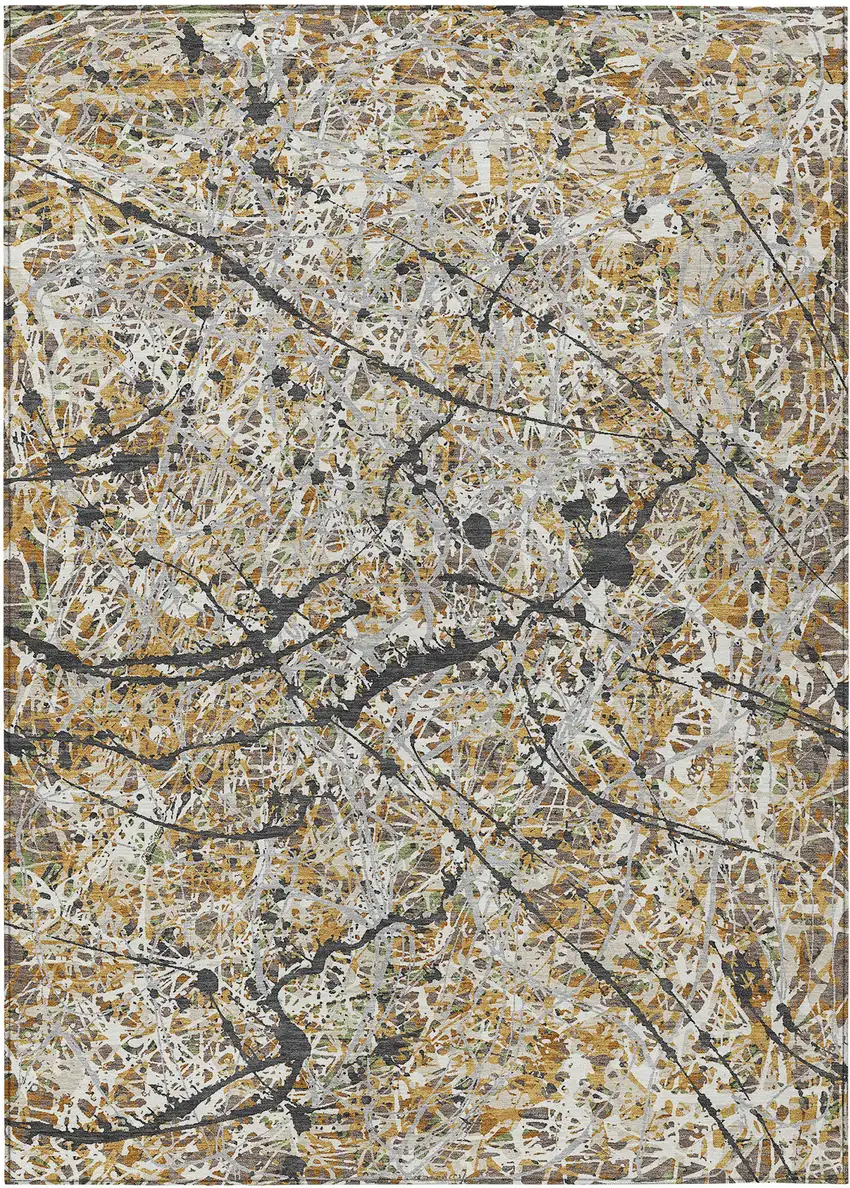 Beige Black And Ivory Abstract Washable Indoor Outdoor Area Rug Photo 7