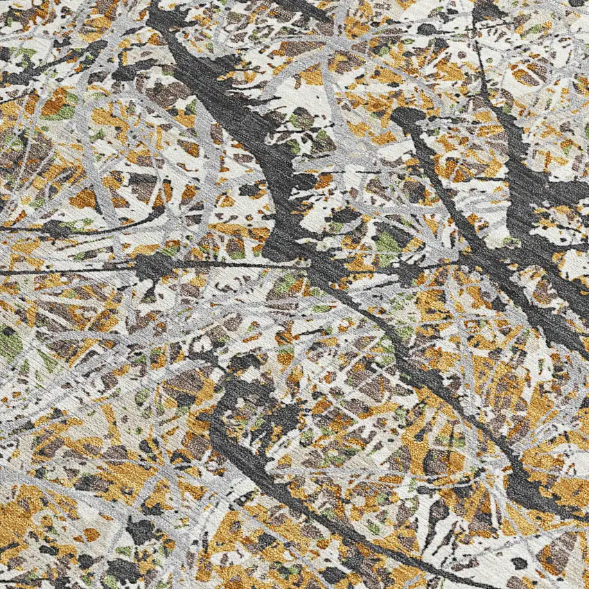 Beige Black And Ivory Abstract Washable Indoor Outdoor Area Rug Photo 2