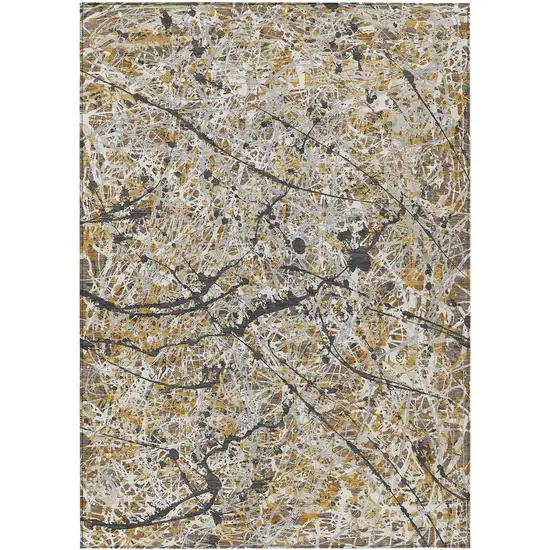 Beige Black And Ivory Abstract Washable Indoor Outdoor Area Rug Photo 7