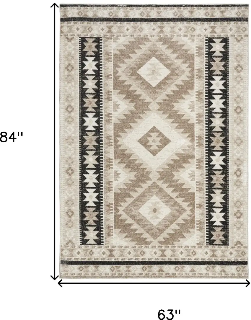 Beige Black And Tan Geometric Flatweave Area Rug Photo 3