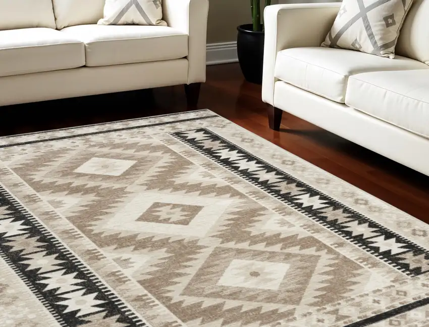 Beige Black And Tan Geometric Flatweave Area Rug Photo 1