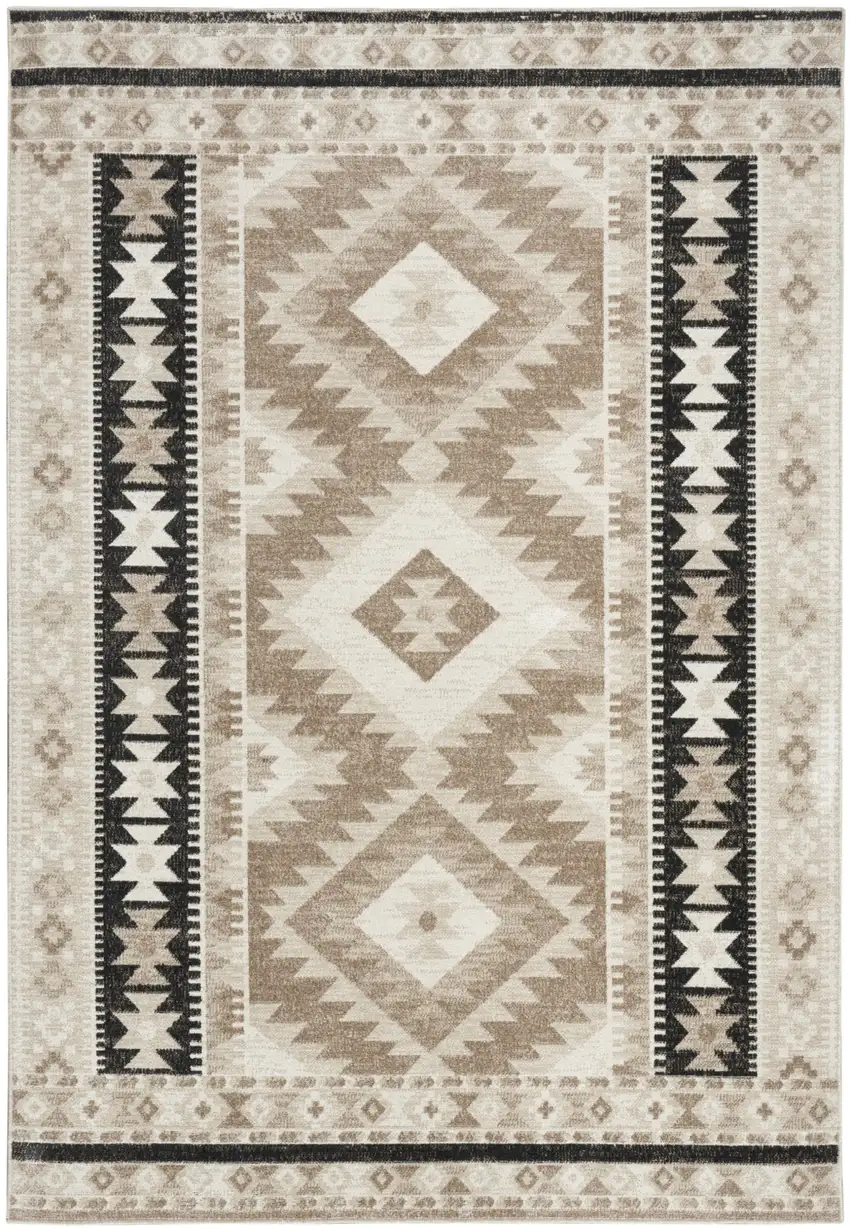 Beige Black And Tan Geometric Flatweave Area Rug Photo 2