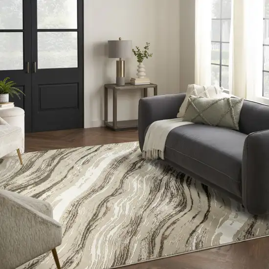 Beige Black and Gray Abstract Non Skid Area Rug Photo 3